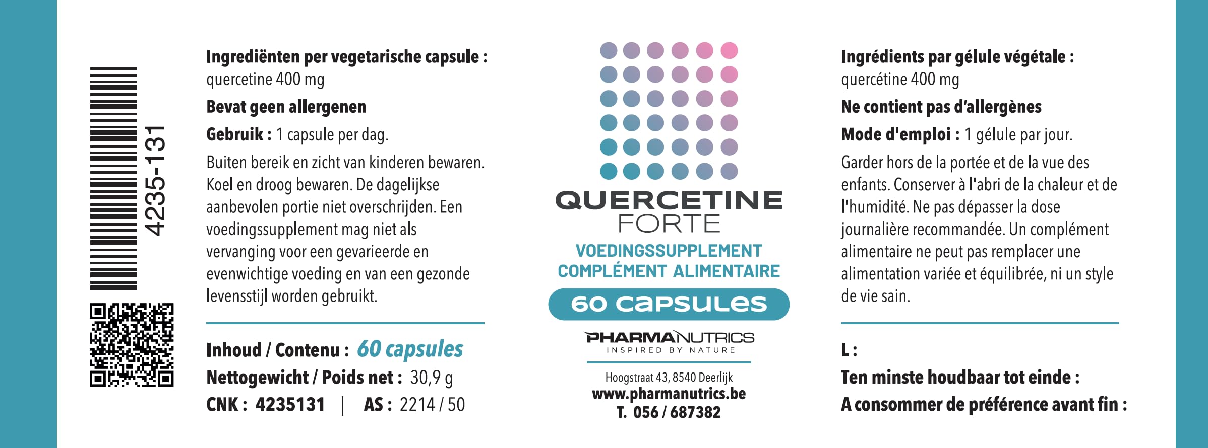 QUERCETINE FORTE 60 V-CAPS PHARMANUTRICS//QUERCETINE 400 MG- INFLAMMATION D'ALLERGIES//COMPLÉMENT ALIMENTAIRE