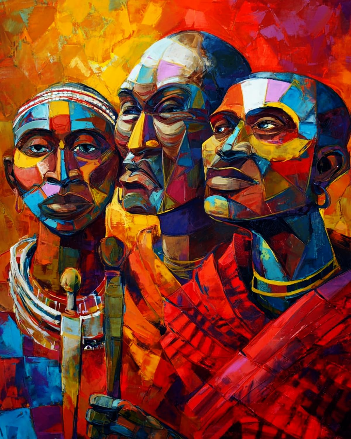 Liubaishi Multicolour Paint By Numbers For Adults, Diy Acrylic Painting Kit, Colourful African Faces Theme, 40X50 Cm Linen Canvas With Brushes And Paints