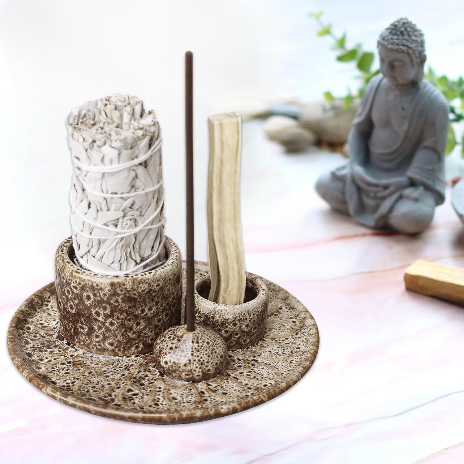 Supporti Per Bastoncini Di Incenso In Legno E Metallo - 2 Pezzi, Base Rimovibile, Design A Forma Di R, Per Yoga E Meditazione