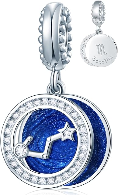 Zodiac Sign Charms for Charm Bracelets - 925 Sterling Silver Necklace Pendants, 12 Constellation/Horoscope Star Dangle - Dangling Birthstone Beads, Birthday Gifts for Women/Men and Girls/Boys.