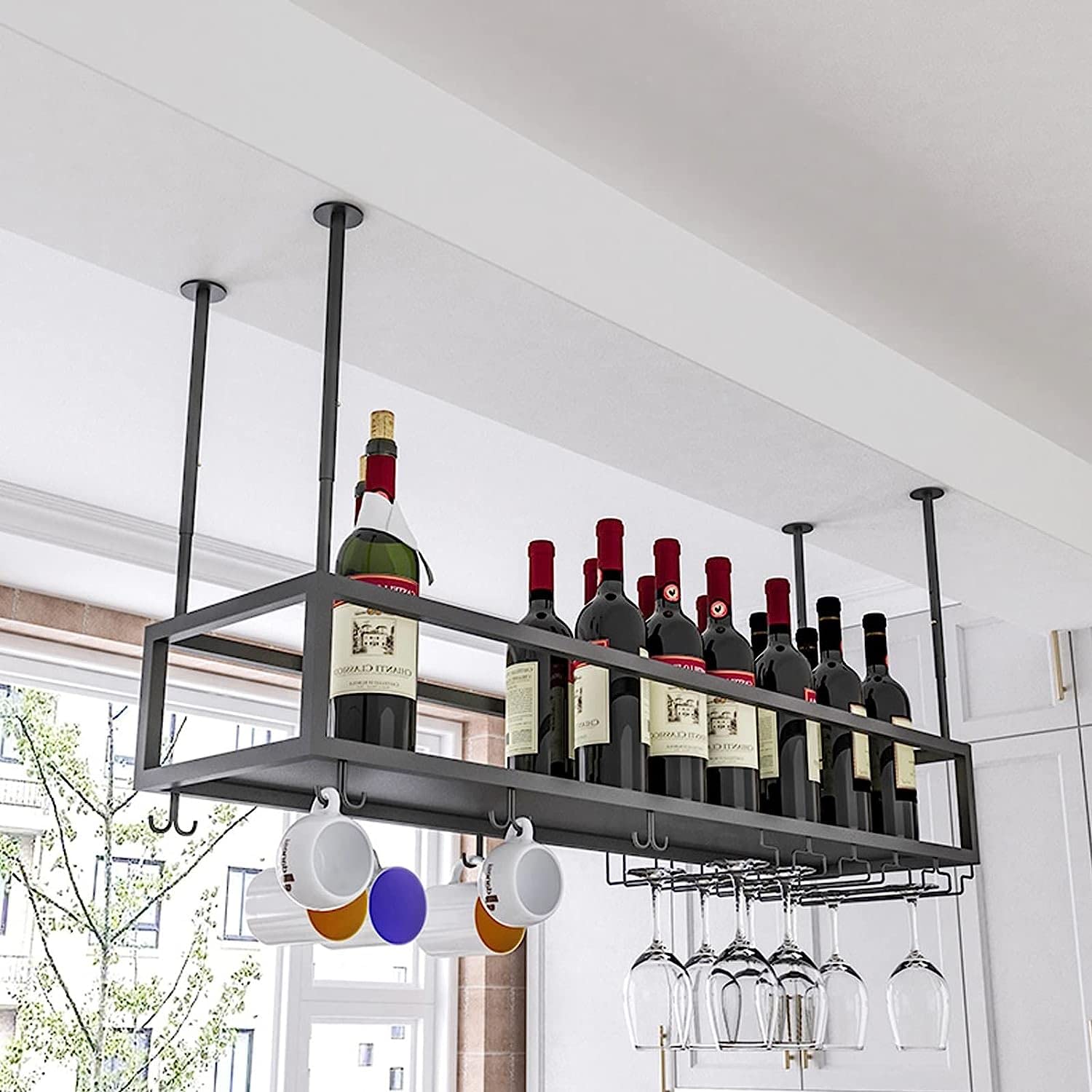 Étagères de rangement flottantes en métal noir pour bouteilles de vin