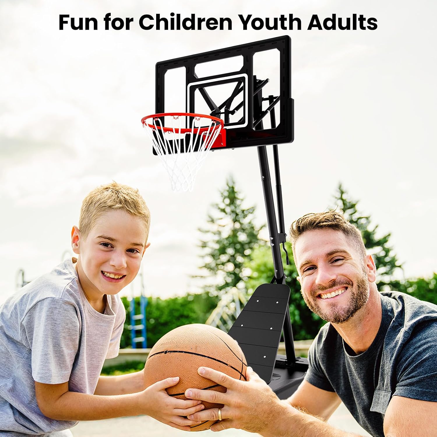 BACKYARD BLITZ Basketball Hoop,40&44&48in Backboard Portable Basketball Goal System, 10FT Hand-Crank Adjustable Basketball Hoop Outdoor