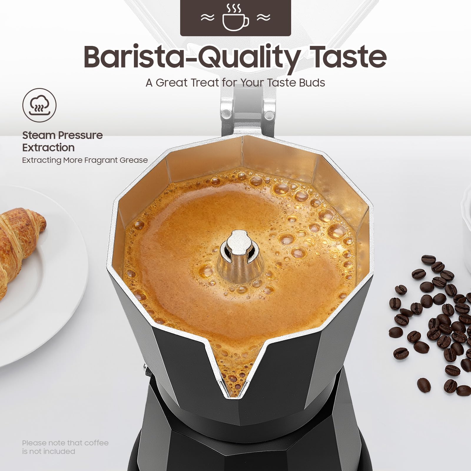 Cafetera eléctrica de 480 W, 300 ml, cafetera de aluminio, para 2-3 tazas de capuchino y americano, con válvula de seguridad, mango anticaldo, adecuado para el hogar y la oficina