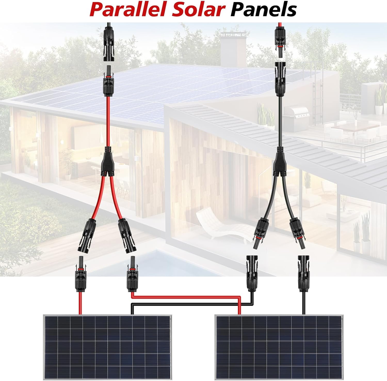 4 Pairs Solar Connectors Y Branch 1 to 2 Parallel PV 30A Adapters Cable Wire Plug Tool Kit,14-10 AWG Cable for Solar Panel