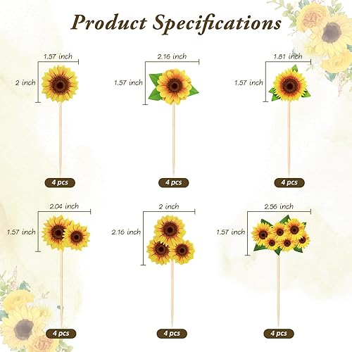 Miniatura 3 de Decoración para cupcakes de girasol, decoración de pastel de cumpleaños de girasol, suministros de decoración para baby shower, fiesta de cumpleaños