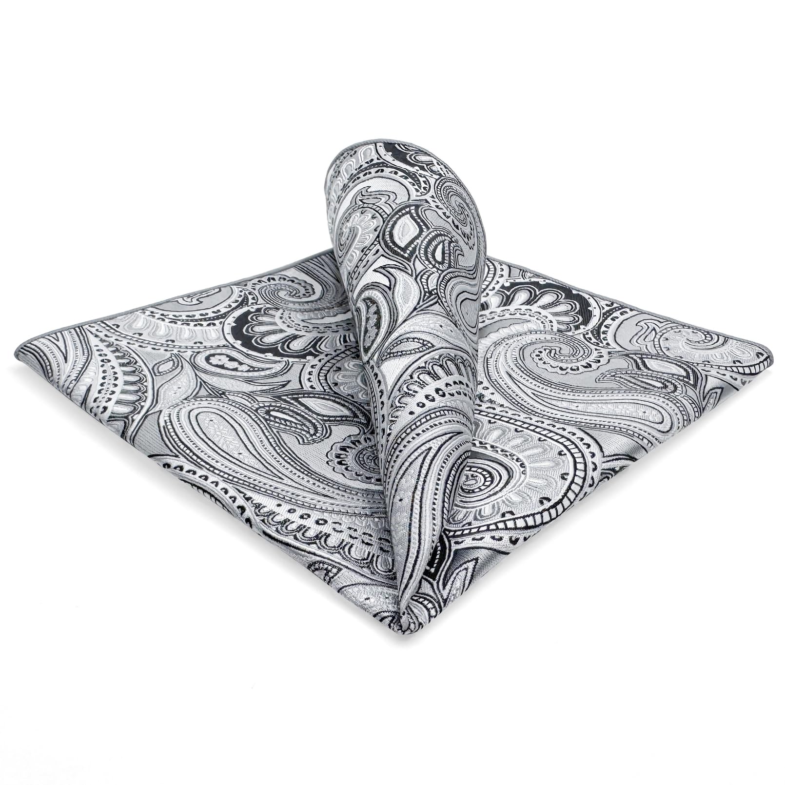 Shlax&Wing Paisley Grey Silver Handkerchieves Mens Neckties Hanky Pocket Square