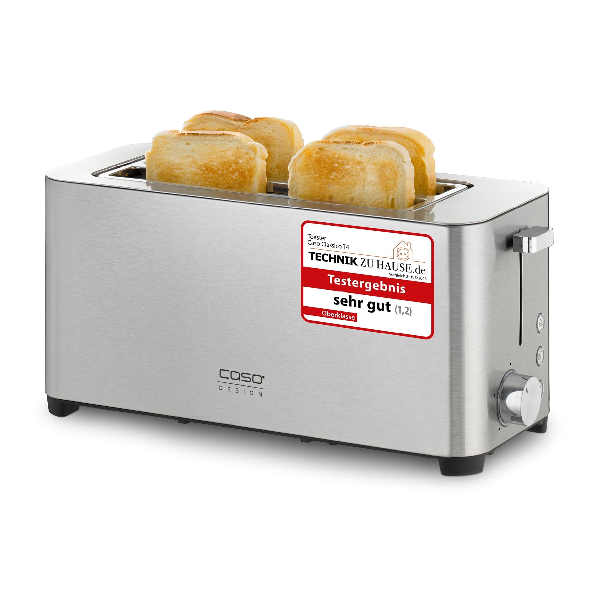CASO Classico T 4 - Design Toaster, Testurteil: Sehr Gut, 5 Stufen, Inkl. Brötchenaufsatz, Mit zusätzlicher Aufwärm-, Auftaufunktion, für 4 Scheiben Toast