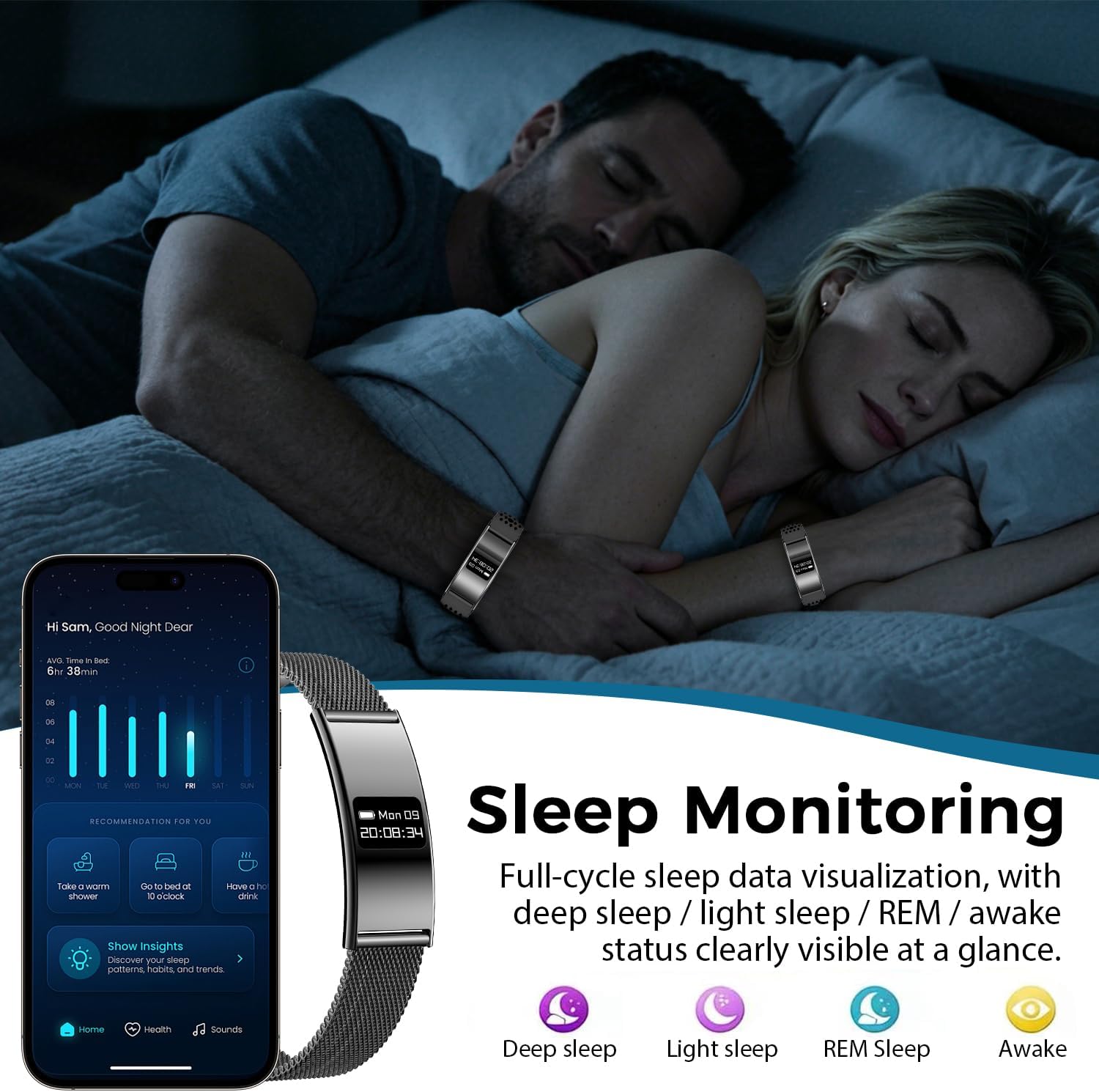 Efolen Smart Bracelet for Women Men, Activity Fitness Tracker, Smart Wristband with Heart Rate/Blood Oxygen/Sleep Monitor/Pedometer, IPX8 Waterproof Slim Smart Watch for Android iPhone, 2 Bands, Black