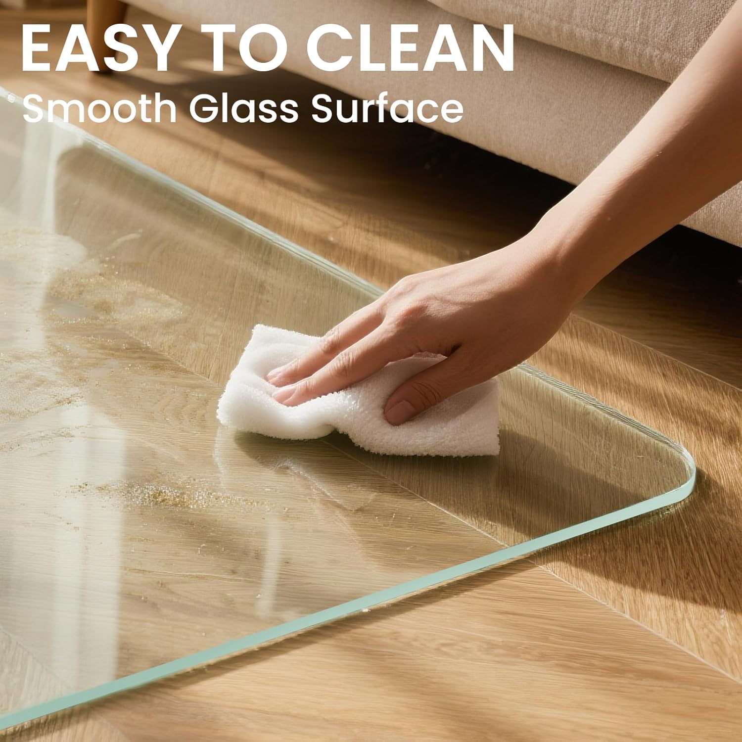 Tempered Glass Chair Mat, 55" x 46" Glass Office Chair Mat, 1/5" Thick Clear Floor Mat with Anti-Slip Pads, Heavy Duty Glass Mat for Carpeted and Hard Floor