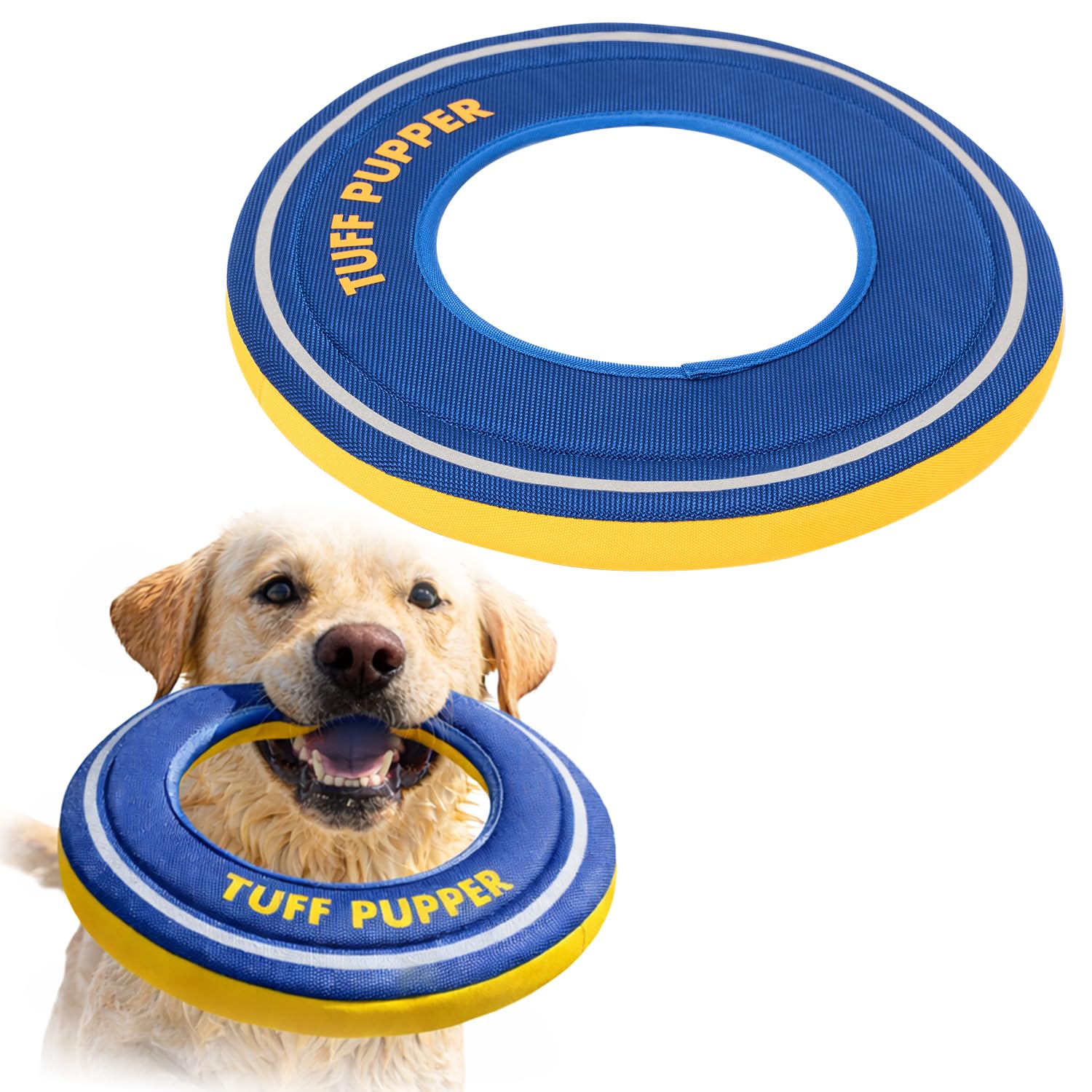Tuff Pupper Frisbee flottant pour chien | À rapporter seulement et non un jouet à mâcher | Disque de rapporter en mousse souple | Jeu d'eau et de neige haute visibilité | Doux pour les dents | Jouet