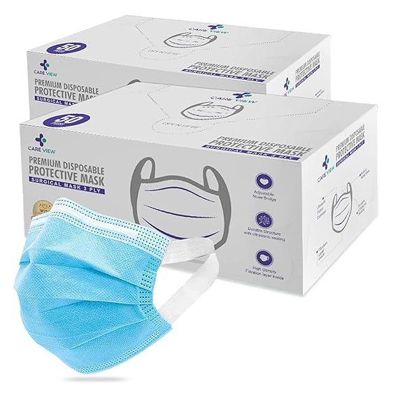 Careview 3 Ply Disposable Face Mask Box with FABRIC Earloop , Certified by BFE>99% and PFE > 95%, SITRA, DRDO, ISO and CE