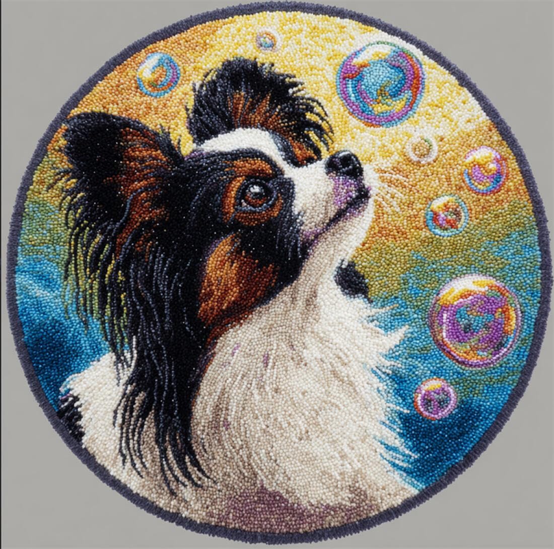Rqwybcaxn DIY Latch Hook Rug Making Kits for Beginners Animal Embroidery Set Cartoon Papillon 60x60cm Round Tapestry with Crochet Hook Bedroom Craft Gift