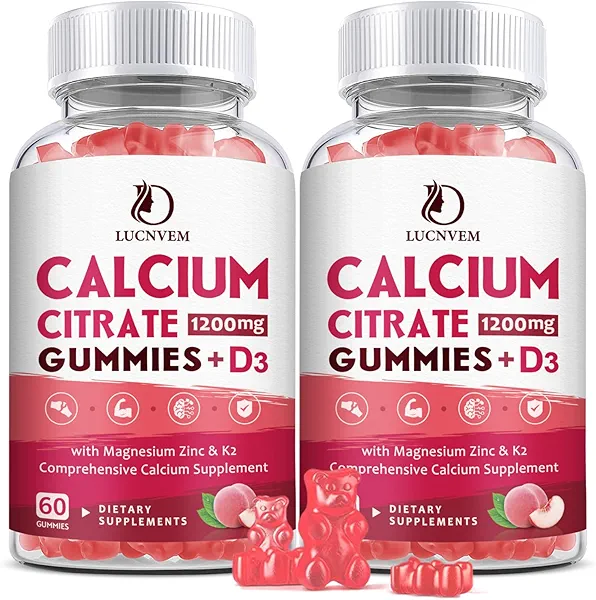 (2 Pack) Calcium Citrate 1200mg with Vitamin D3 Supplements Gummies for Women & Men, Calcium Gummies with Vitamin D3 K2, High Absorption for Bone Muscle Healthy- Peach Flavor- 60 Day Supply