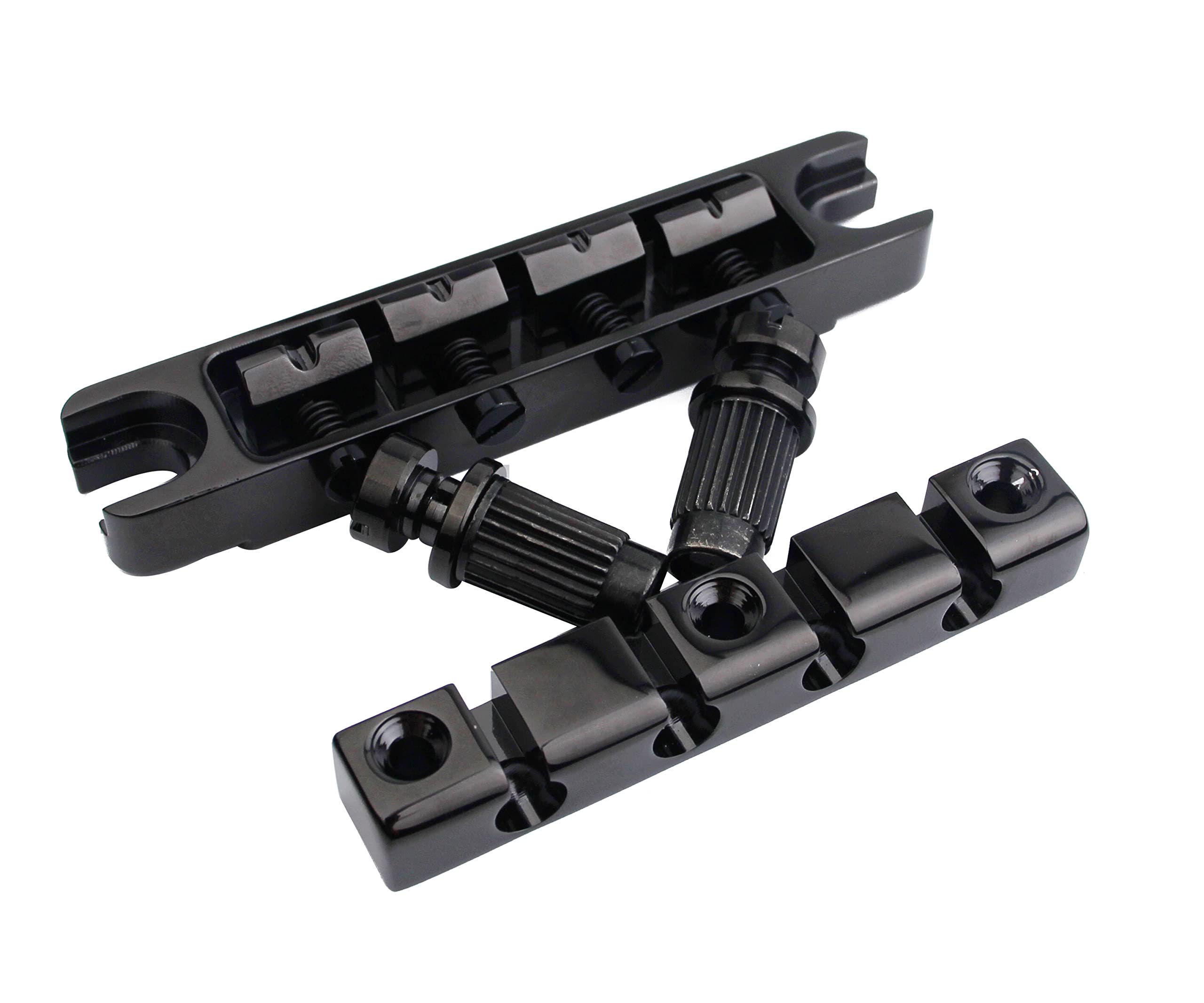 Guyker 4-saitiger High Mass Bass Bridge mit Vintage Steel Stop Bar Saitenhalter CNC-gefräst, schwarz