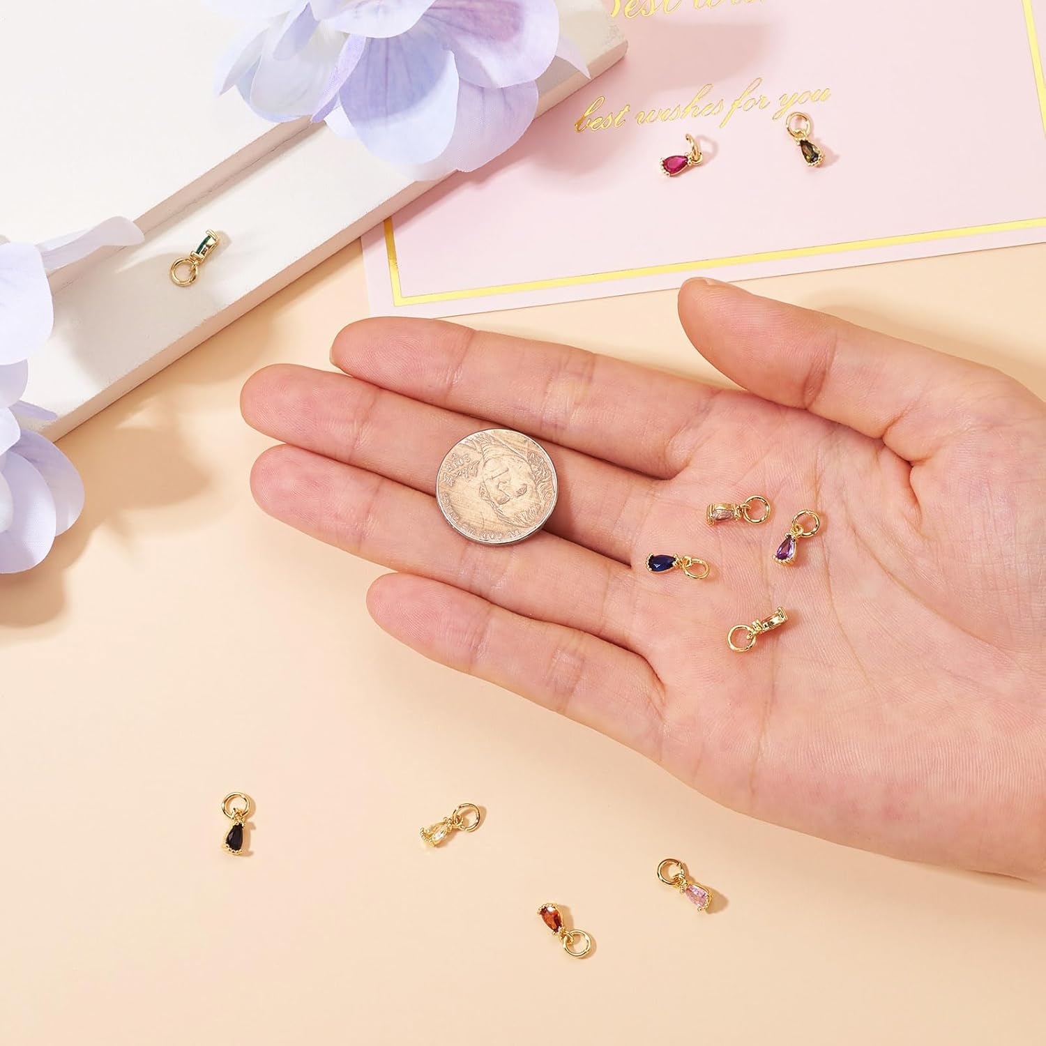 Pandahall Real 18K Gold Plated Gold Dangle Micro Pave Cubic Zirconia Pendant Hear Rectangle Shape for Jewelry Making Bracelets Bulk - Image 5