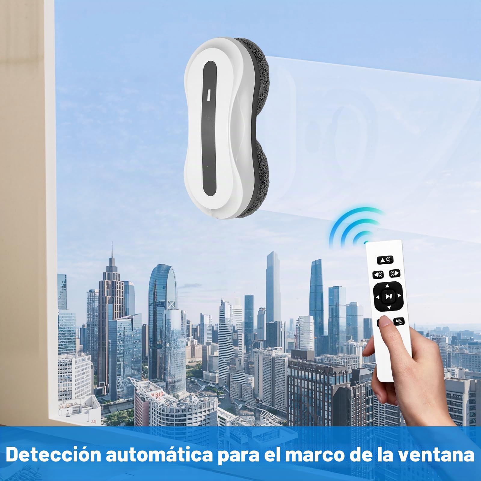 Robot Limpiacristales, Doble Pulverización de Agua,5600Pa Robot Lavadora | de Cristal Automático con , 3 Modos Limpieza, Detección de Bordes, Navegación Inteligente, Mando a Distancia et 8 Paños
