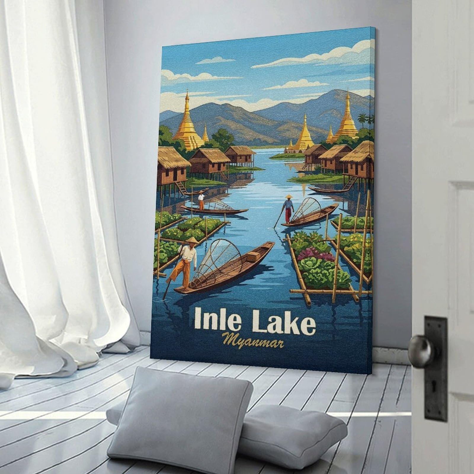 Junmoney Inle Lake, Myanmar Travel Decorative Wall Artwork 20x30inch(50x75cm), for Front Hall, Corridor Or Welcome Spaces, Decorative Wall Art for Narrow Spaces