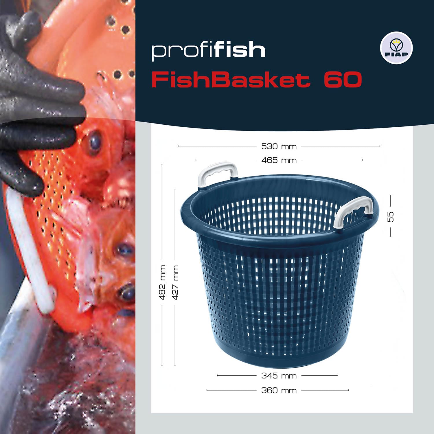 FIAP profifish FishBasket 60 - Fischkorb - Behälter - Fischwanne - lebensmittelecht - hohe Beständigkeit - Farbe orange - Material Kunststoff PE-LD - Volumen 60 Liter - Fischzucht - Teichwirtschaft