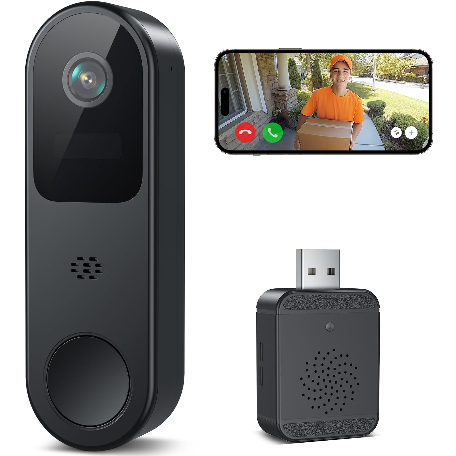 Belleye Video Doorbell Camera Wireless, 2K HD Video Door bell Camera with Ring Chime, Smart AI Human Detection, Battery Operated, Night Vision, 2-Way Audio, 2.4G WiFi, Cloud Storage, Works with Alexa