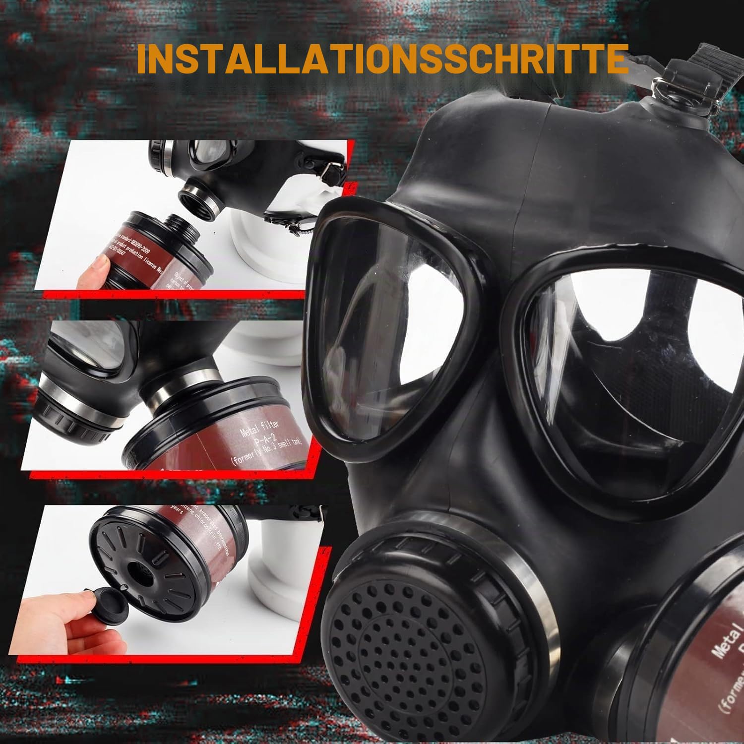 Gasmaske Survival Nuklear und Chemie mit 40-Mm-Aktivkohlefilter, Vollmaske Atemschutzmaske Staub für Feinstaub, Gase Dämpfe,Chemikalien, Farben, Schweißen,Sprühen, Schleifen,Malerei,Polieren