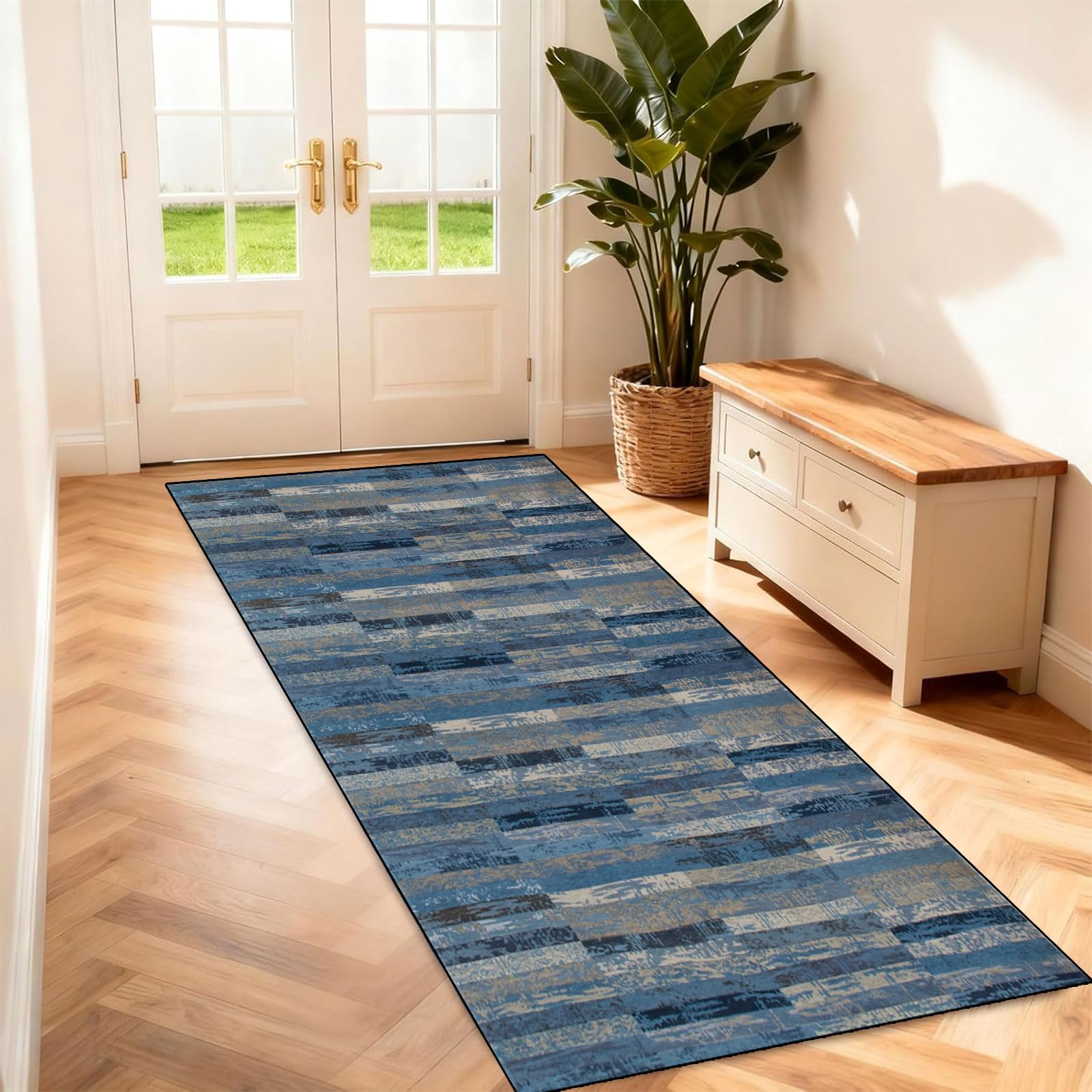 Teppich Läufer 50 x 250 cm rutschfest Waschbar Schmutzfangmatte Anpassbar, Modern, Kurzflor, Weich für Küche, Flur, Wohnraum Büro, E