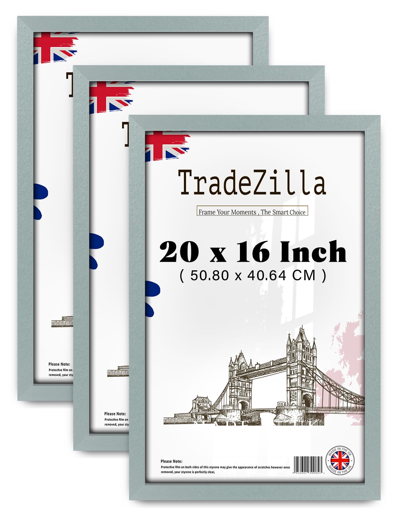 TradeZilla pack of 3 Poster Frame 1' 8" x 1' 4" for Artwork - Silver 20" x 16" Handmade Ideal for Home Office & Living Room Décor (50.80 x 40.64 CM) [ Silver ] — image 1