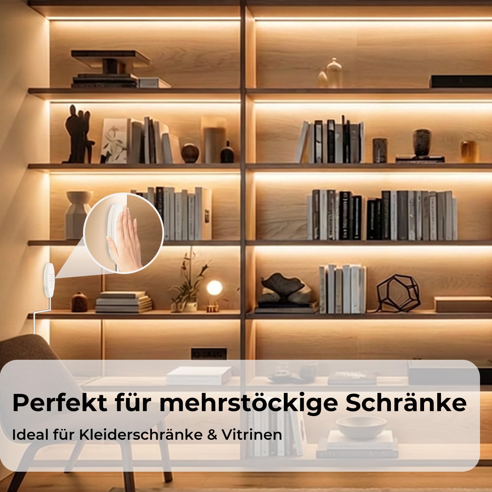 6 x 1M COB LED Strip Set Dimmbar mit Touch-Steuerung für Akustikpaneele, Vitrinen, Kleiderschränke, Küchen, Weinschränke, Regale und mehr, 3000K