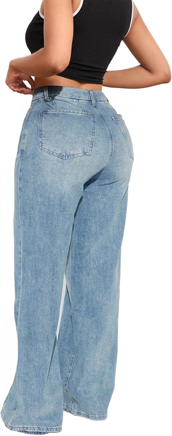 LaiyiVic Wide Leg Jeans for Women High Waisted Stretchy Straight Pants Leg Boyfriend Baggy Jeans - Image 2