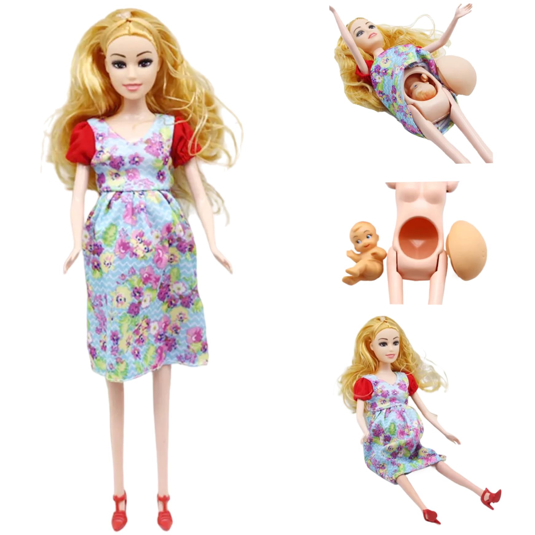 Faticenic Pregnant Doll, 11.8" Pregnant Mother Toy with Baby Doll Creative Rubber With A Baby In Her Tummy for Kids, Dolls, Toys