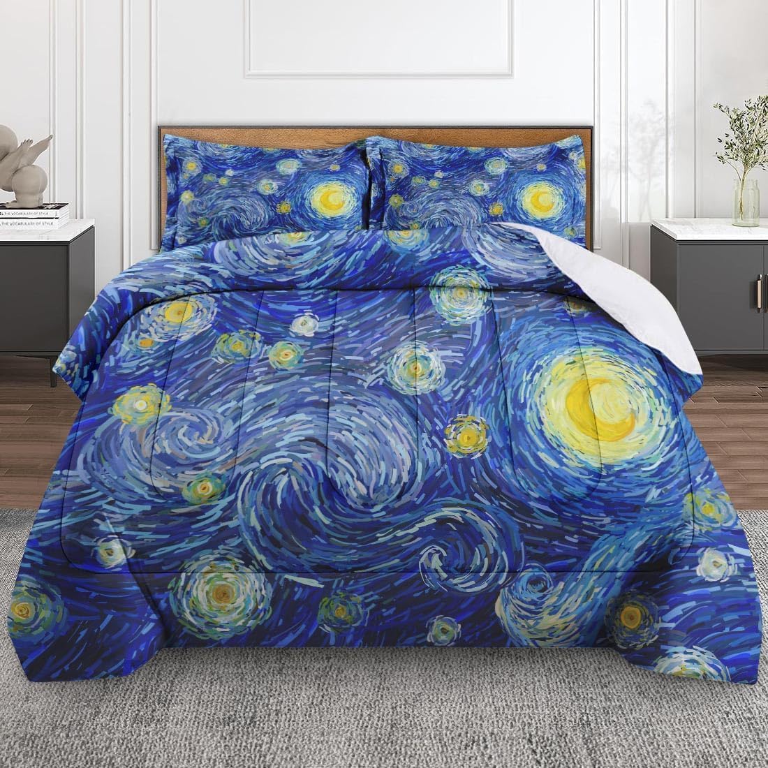 Blue Grey Painting Comforter Set Twin Size Bedding Set Abstract Gray Contemporary Includes Comforter & Pillowcase Bedding for All Seasons Kids and Adults Bedroom Bed Decor
