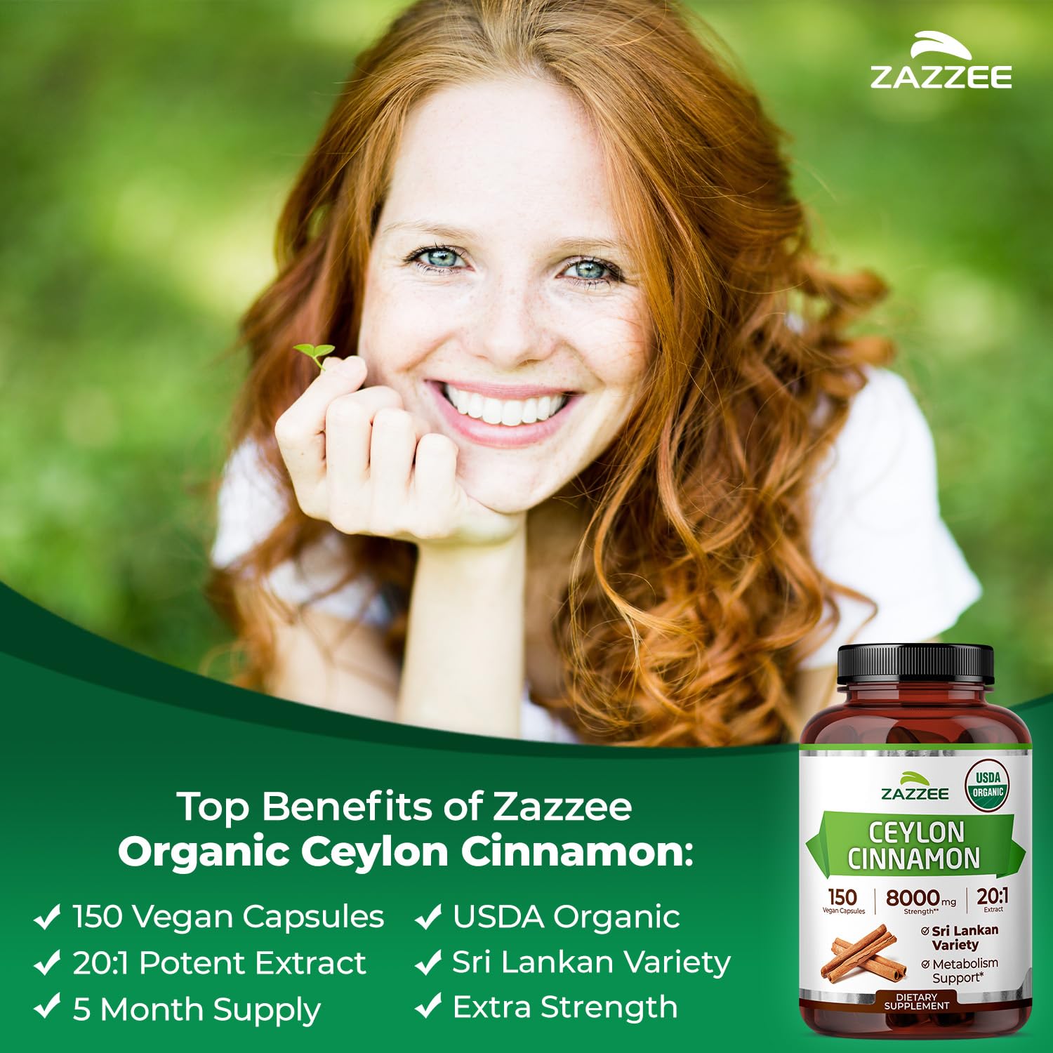 Zazzee USDA Organic Ceylon Cinnamon 20:1 Extract, 150 Capsules, Sri Lankan — Amazon image 4