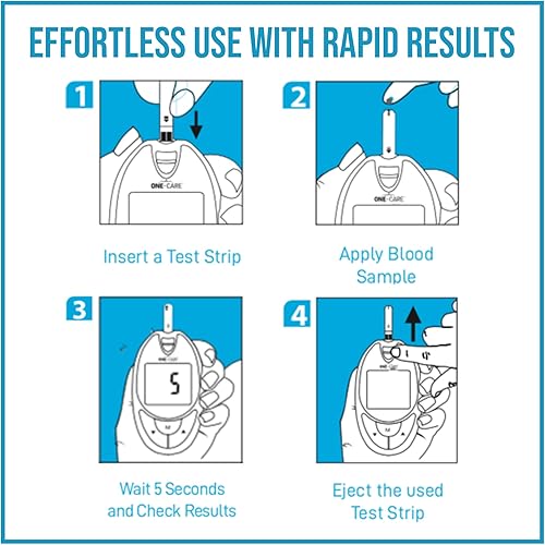 Miniatura 6 de ONE-CARE Sistema de monitoreo de glucosa con glucómetro, 10 tiras de prueba, dispositivo de punción, 10 lancetas y estuche de transporte Kit de