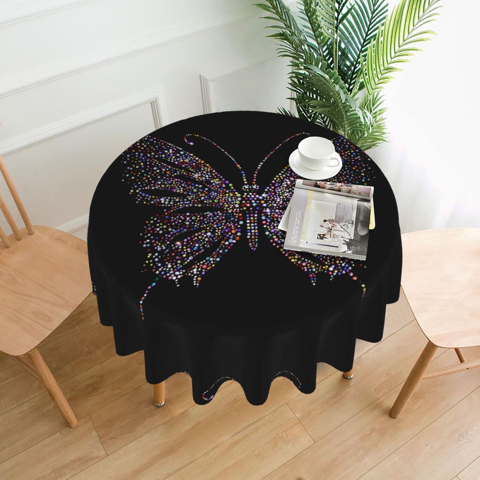 WHJSHOP Flowering Butterfly Prints Round Decorative Throw – 60in Stylish Table Cover for Dining, Parties & Outdoor Events