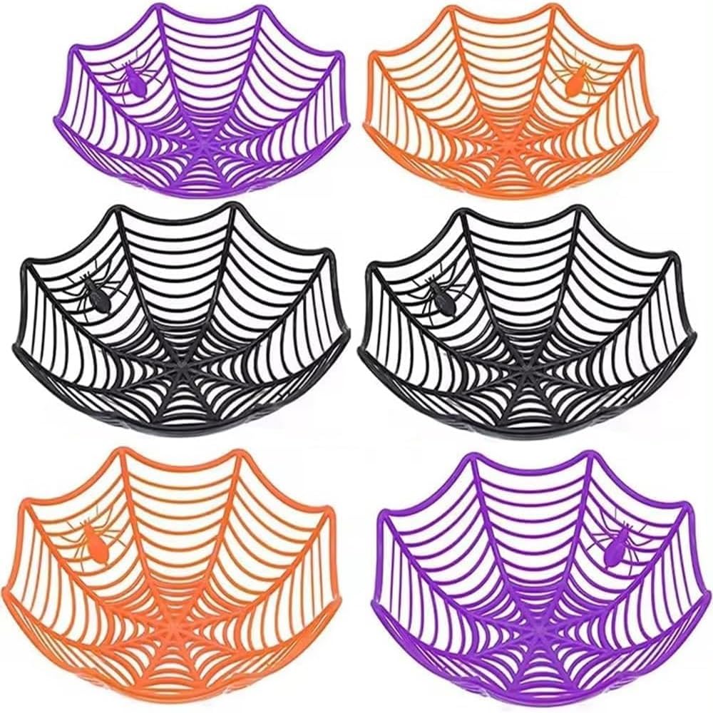 M. H. Supplies 6PCS Spider Web Candy Bowls - Black, Orange, Purple - Halloween Decor, Trick or Treat Party Supplies, Spooky Candy Dishes for Festive Fun, Candy Bowl for Parties, Party Bowl Set of 6