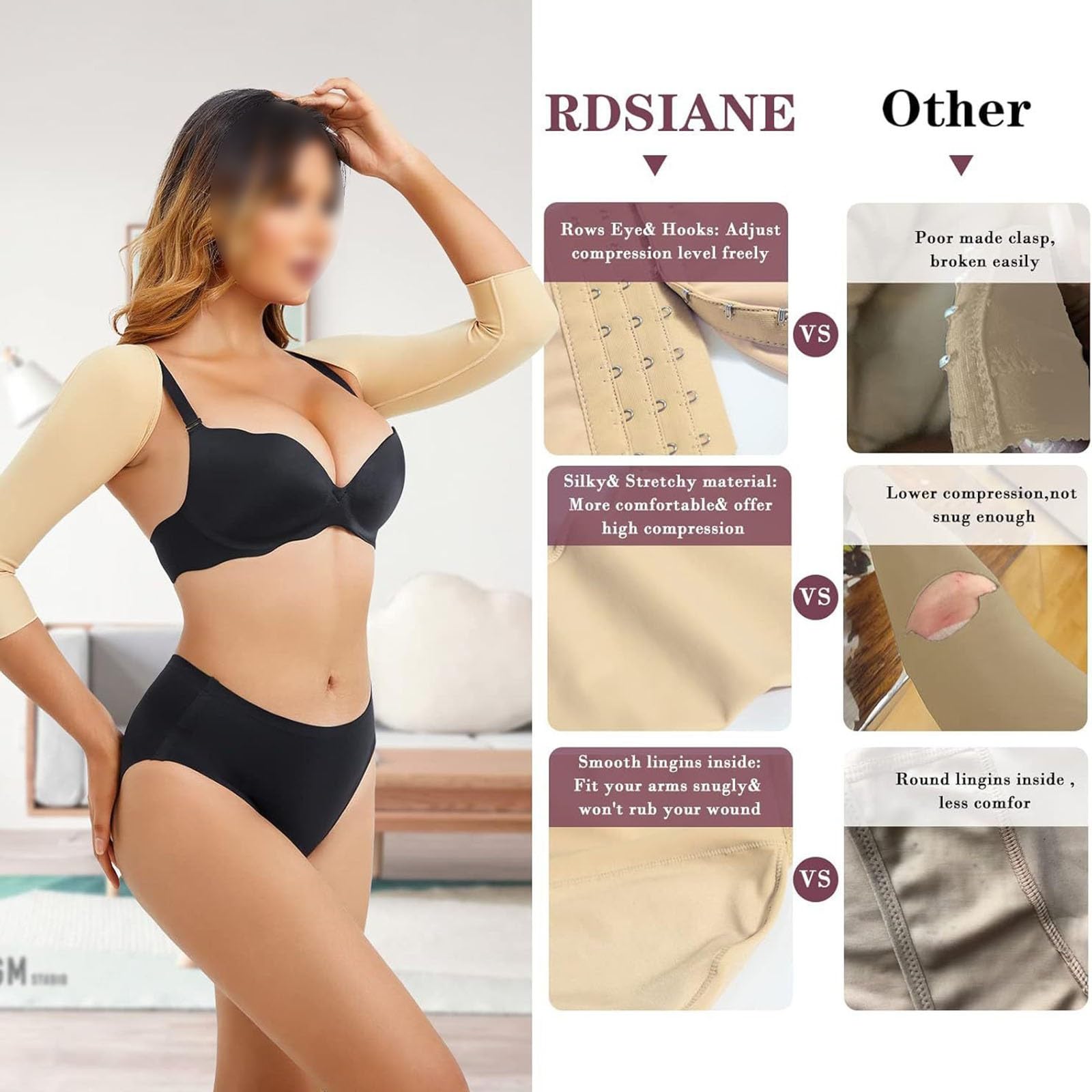 Mangas Moldeadoras Adelgazantes para Brazos Faja de Compresión Postoperatoria Lipo Corrector de Postura Tops Shapewear