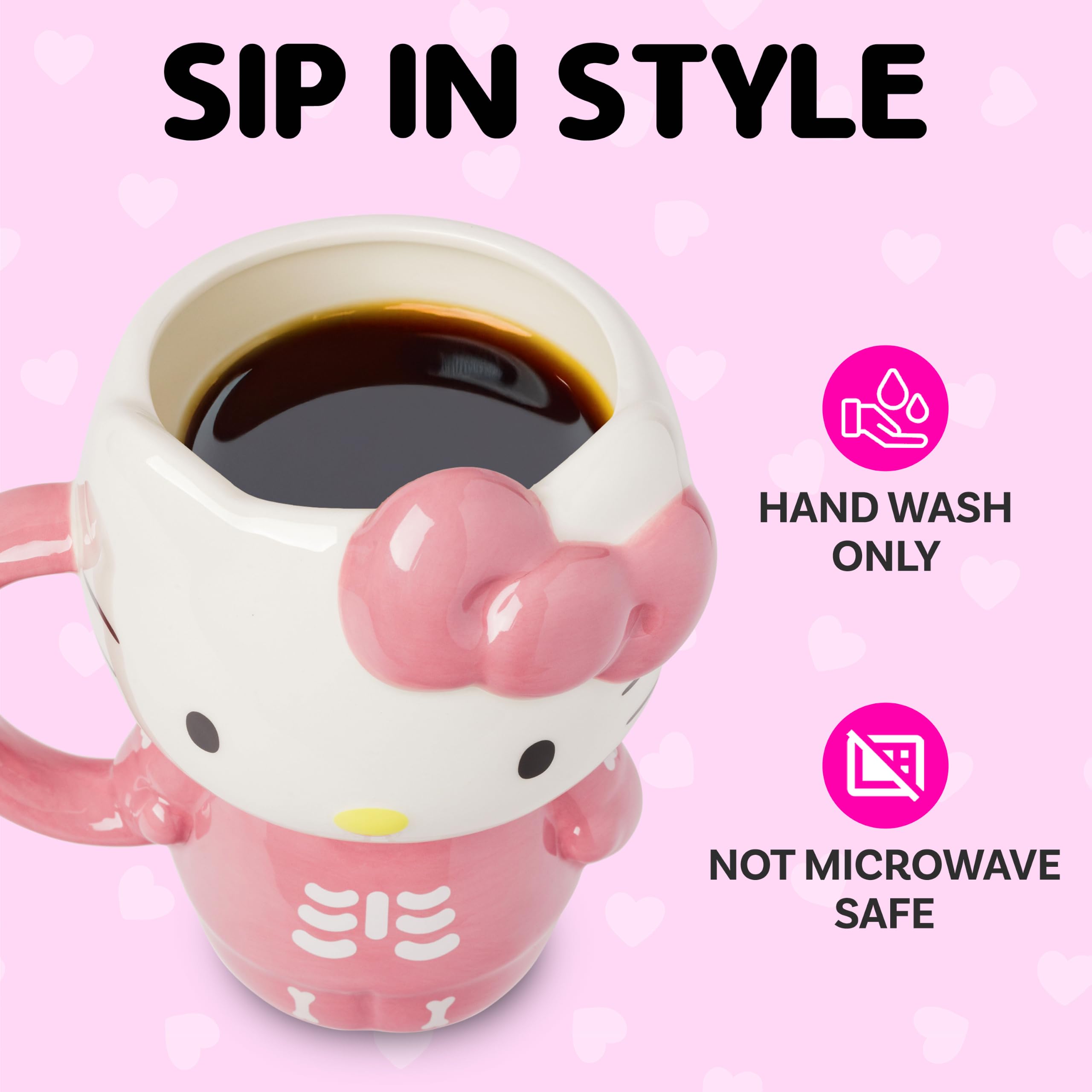 Silver Buffalo Sanrio Hello Kitty Halloween Gruseliges rosa Skelett Kostüm Keramik 3D geformte Tasse, 590 ml | Halloween, rosa Kostüm, Keramik, 0,59 Liter