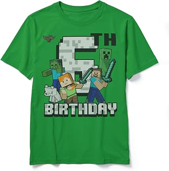 Minecraft Birthday Shirt for Boys - Happy 6th B-Day Graphic Tee - Officially Licensed Apparel with Alex & Steve