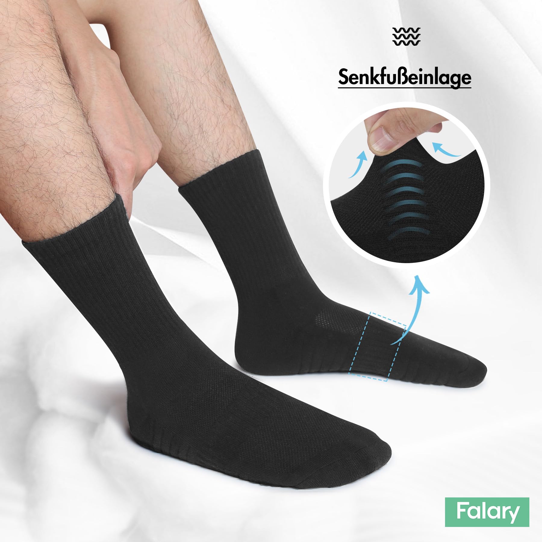 FALARY 6 Paia Calze Uomo & Donna Calzini Sportivi Lunghe Cotone Calzettoni Tennis Unisex Nero Bianco Grigio