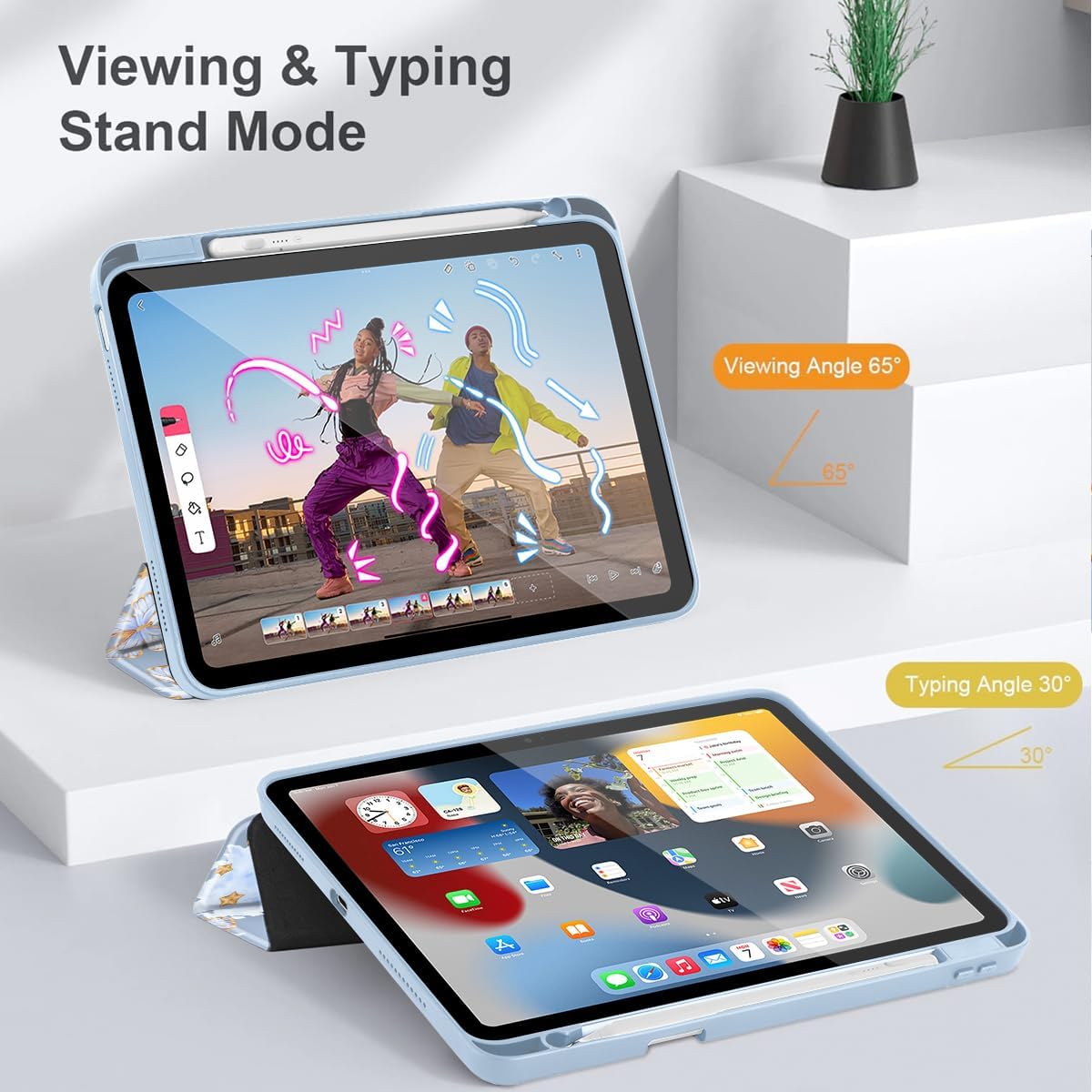 Tuiklol Case for iPad 11 inch (A16 Chip) 2025 Gen 11th / iPad 10.9 inch 2022 10th Gen, Buit in Pencil Holder with Shockproof Cover Clear Transparent Back Shell Auto Wake/Sleep,Blue Butterfly - Image 6