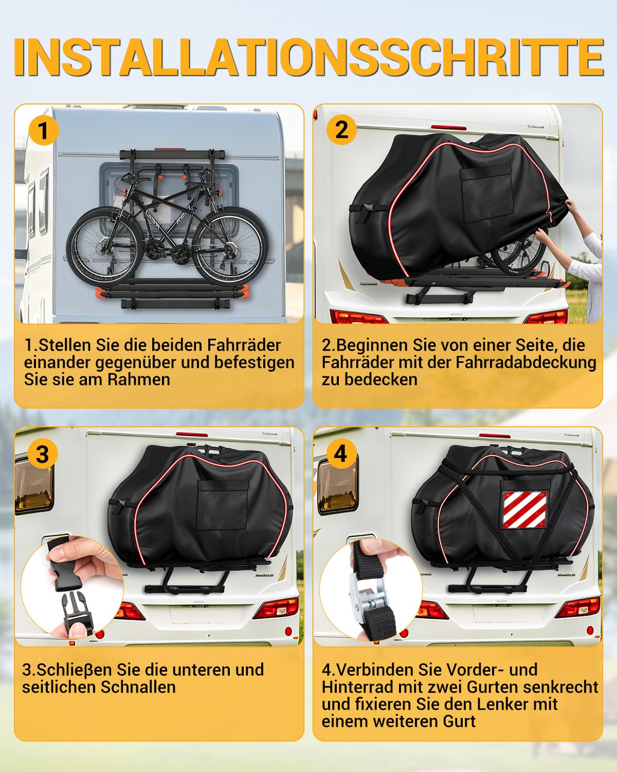 600D Serie Fahrradabdeckung für 2 Fahrräder Oxford, Fahrradabdeckung Wasserdicht Transport Fahrradschutzhülle für Fahrradträger für Anhängerkupplungs-heckträger