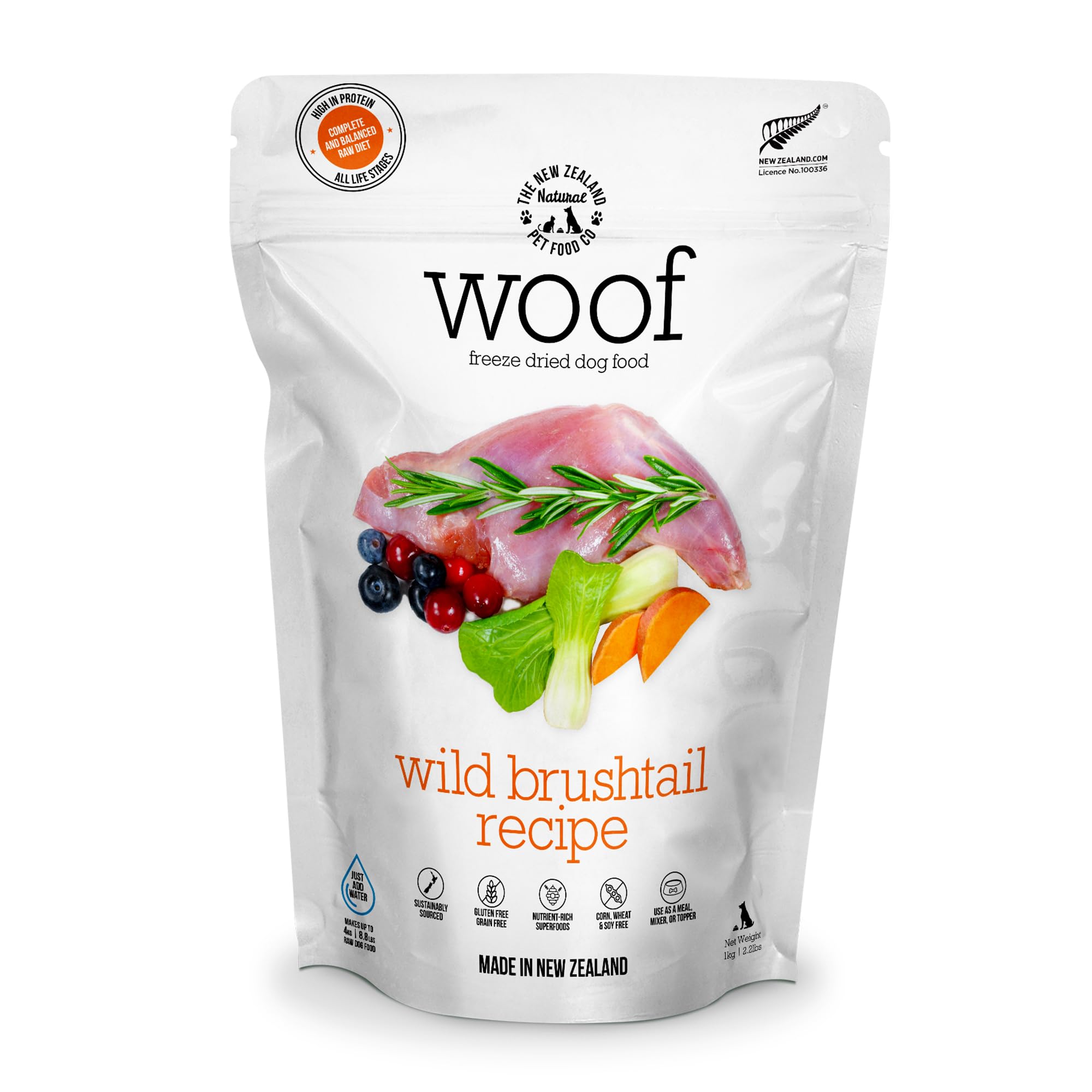 The New Zealand Natural Pet Food Co WOOF Freeze Dried Dog Food - Wild Brushtail Recipe, High Protein Dog Treats, Dog Food Toppers & Meals, 2.2 lb
