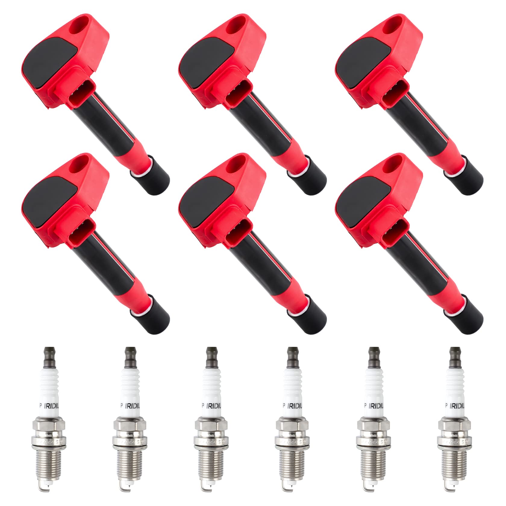 CarBole UF242 Ignition Coils and Iridium Spark Plug Set Fit for Honda Accord Odyssey, Acura TL CL RL 3.0L 3.2L 3.5L V6 (Pack of 6PCS)