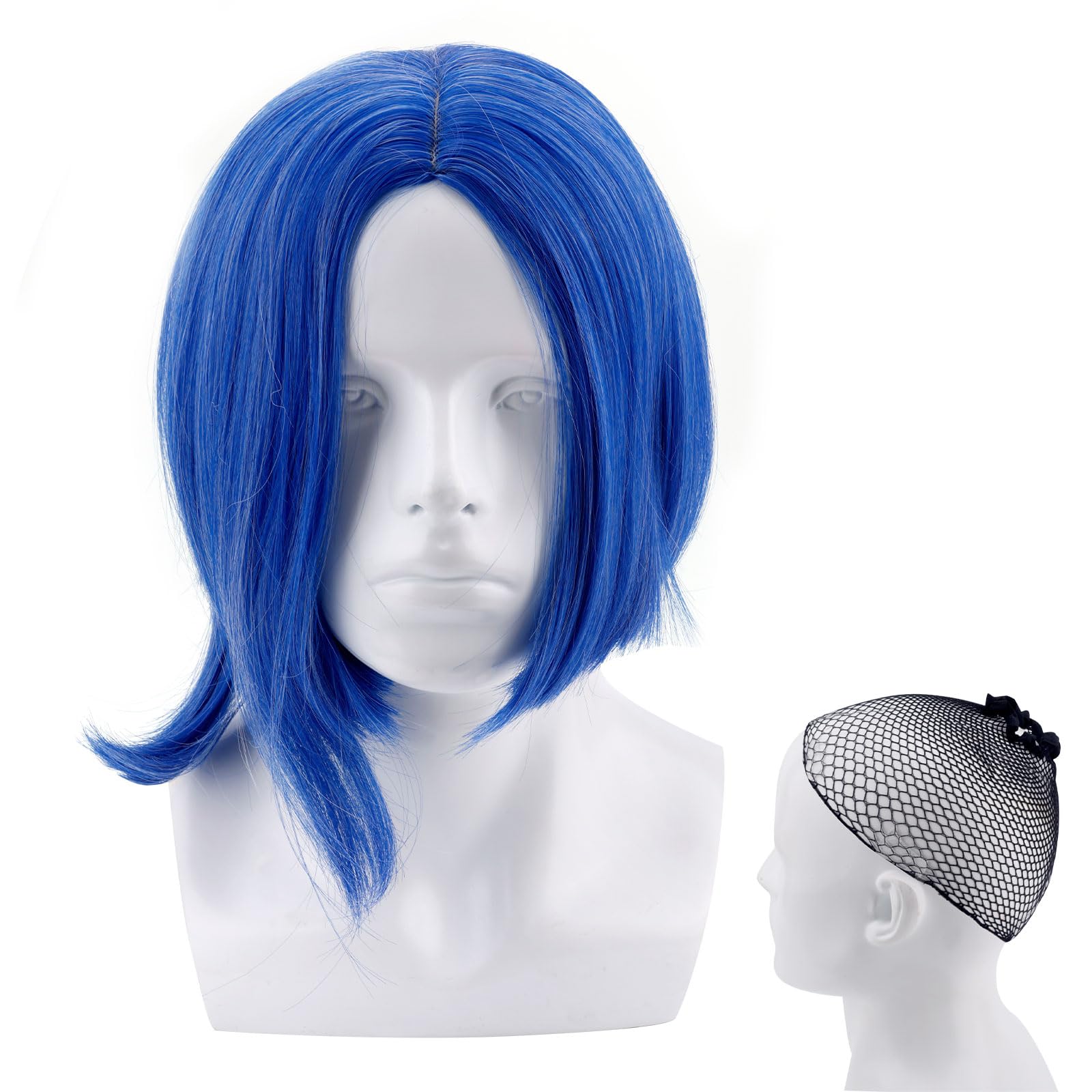Blue Bob Wig for Women Short Straight Anime Cosplay Costume Wigs Blue Synthetic Hair with Adjustable Net Cap for Halloween Themed Party Role Play