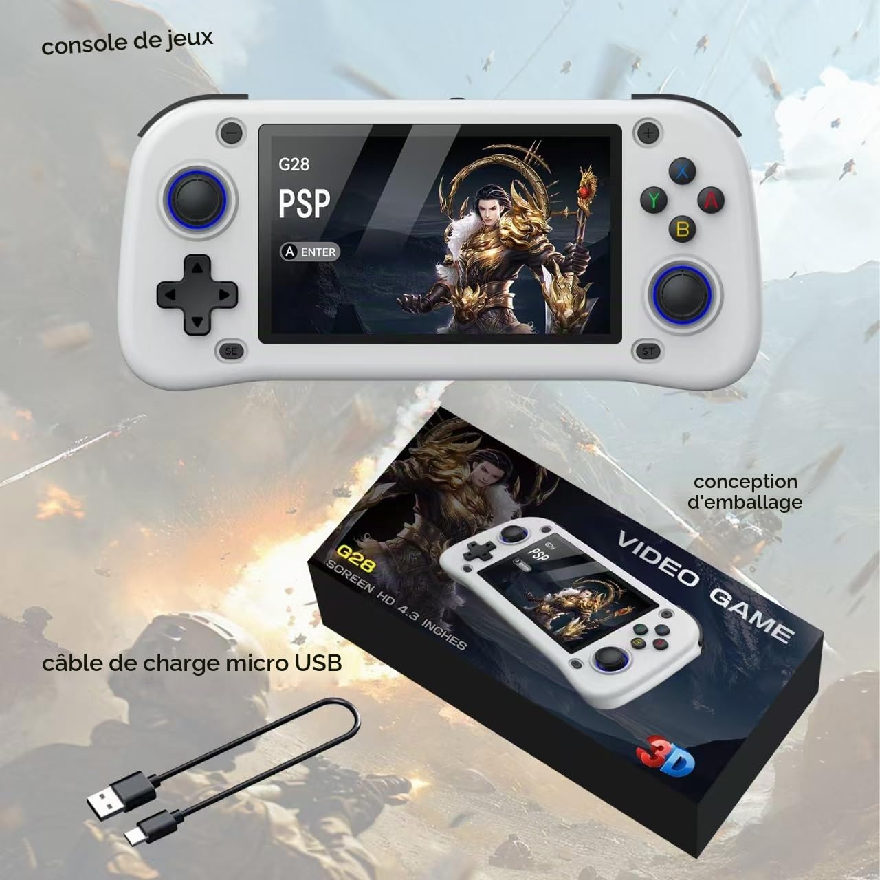 Console de jeu portable - 64 Go de mémoire interne avec 15 000 jeux - Système Linux - Console de jeu vidéo portable - Écran IPS de 4,3" - Plus de 30 émulateurs et système Linux - Rose - 64 Go