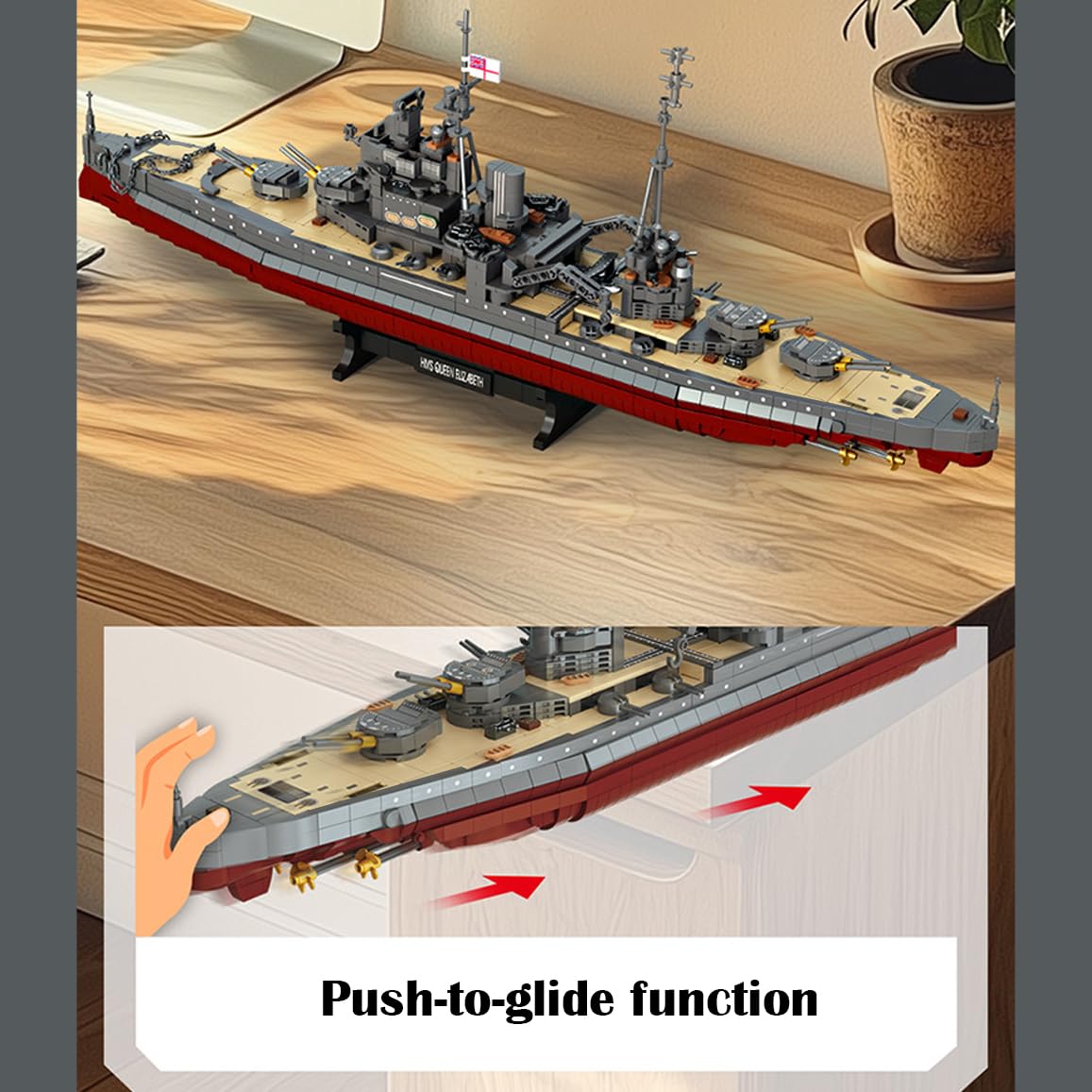 Schlachtschiff HMS Elizabeth Bausteine Bausatz, 2277 Teile Military WWII Militär Kriegsschiff Marine-Schlachtschiff Modell, MOC Klemmbausteine Militär Modellbausatz, Geschenkbauset für Erwachsene