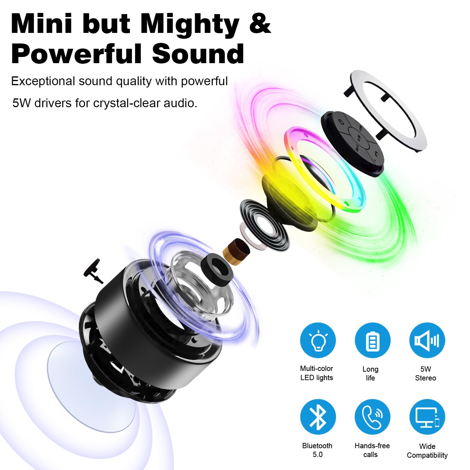 PEDVSTY Altavoz Bluetooth impermeable, altavoz de ducha, IP67 impermeable, luz LED, flotante, ventosa, altavoces portátiles para viajes, piscina, playa, kayak, grandes regalos