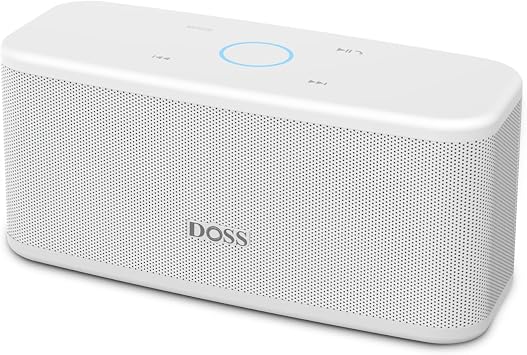 DOSS SoundBox Plus Bluetooth Speaker with Superior Sound, Bluetooth 5.0, Wireless Stereo Pairing, Built-in Mic, 20H Playtime, Portable for Hking, Beach, Camping. Outdoor, Home - White. Upgrade version