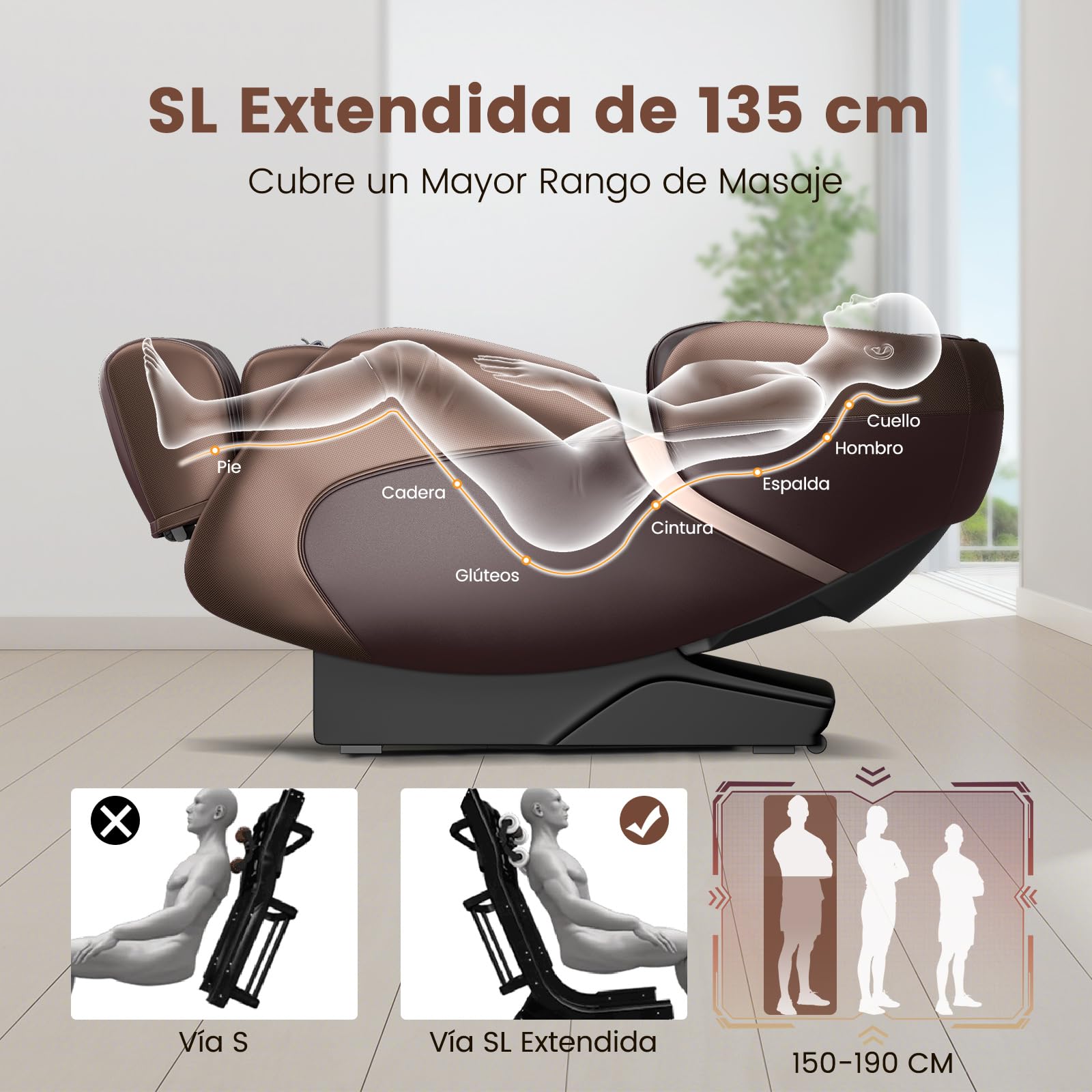COSTWAY Sillón de Masaje de Cuerpo Completo, Silla Shiatsu Gravedad Cero con Sistema de Masaje de Aire y Calefacción Incorporado, Reclinable con Control de Voz y Altavoz Bluetooth (Marrón)