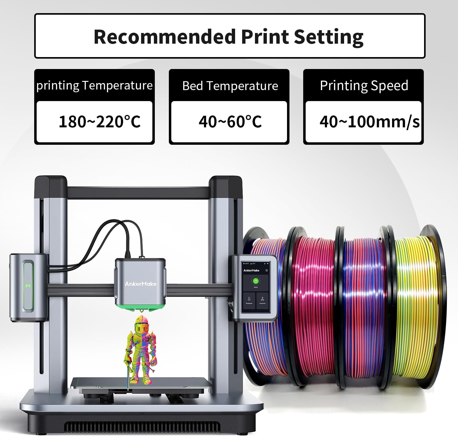 YOUSU 3D Printer Filament Tri Color Silk PLA Filament 1.75mm, 3D Printing Filament Bundle,Multicolor Filament Like Rainbow PLA, 250g X 4 Pack.