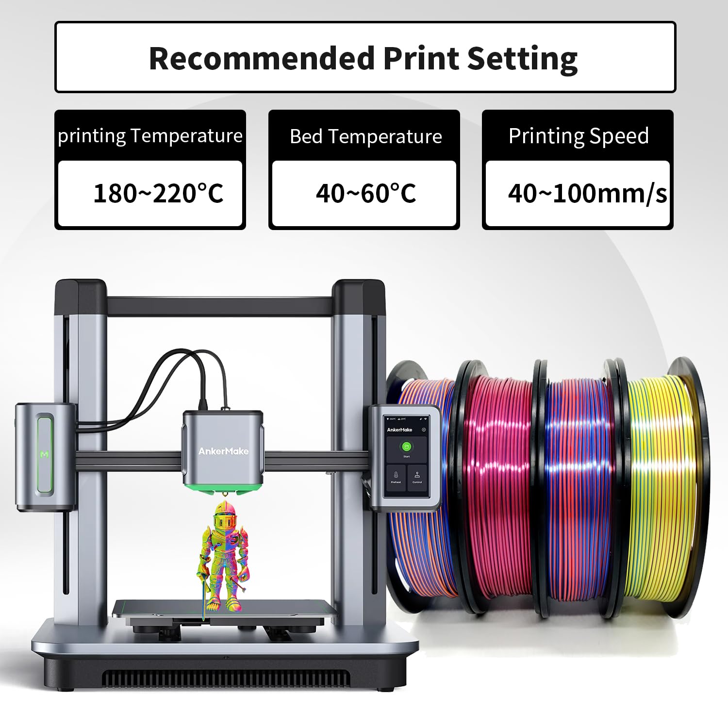 YOUSU Trójkolorowy filament PLA 1,75 mm, jedwabny filament do drukarki 3D, 4 x 250 g, wielokolorowy zestaw szpul (4 sztuki)
